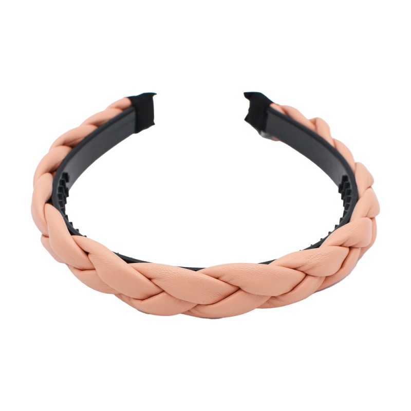 BRAIDED THIN GENIUINE LEATHER HEADBAND THIN - LIGHT PINK