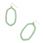 LONG HEXAGON BEADED BALL RAFFIA HOOP EARRINGS - MINT