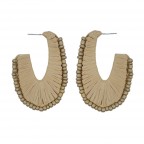 RAFFIA BEADED WRAP OVAL HOOP EARRINGS - TAN