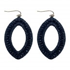 RAFFIA CRYSTAL WRAP MARQUISE HOOP EARRINGS - BLACK