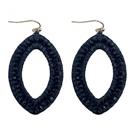 RAFFIA CRYSTAL WRAP MARQUISE HOOP EARRINGS - BLACK