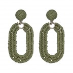 RAFFIA WRAP HOOP EARRINGS - GREEN