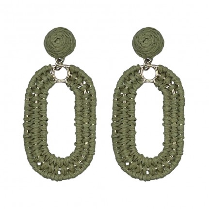 RAFFIA WRAP HOOP EARRINGS - GREEN