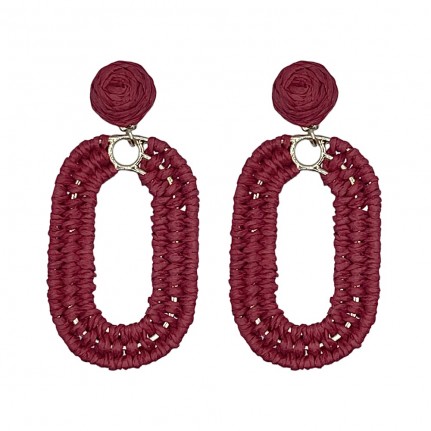 RAFFIA WRAP HOOP EARRINGS - RED