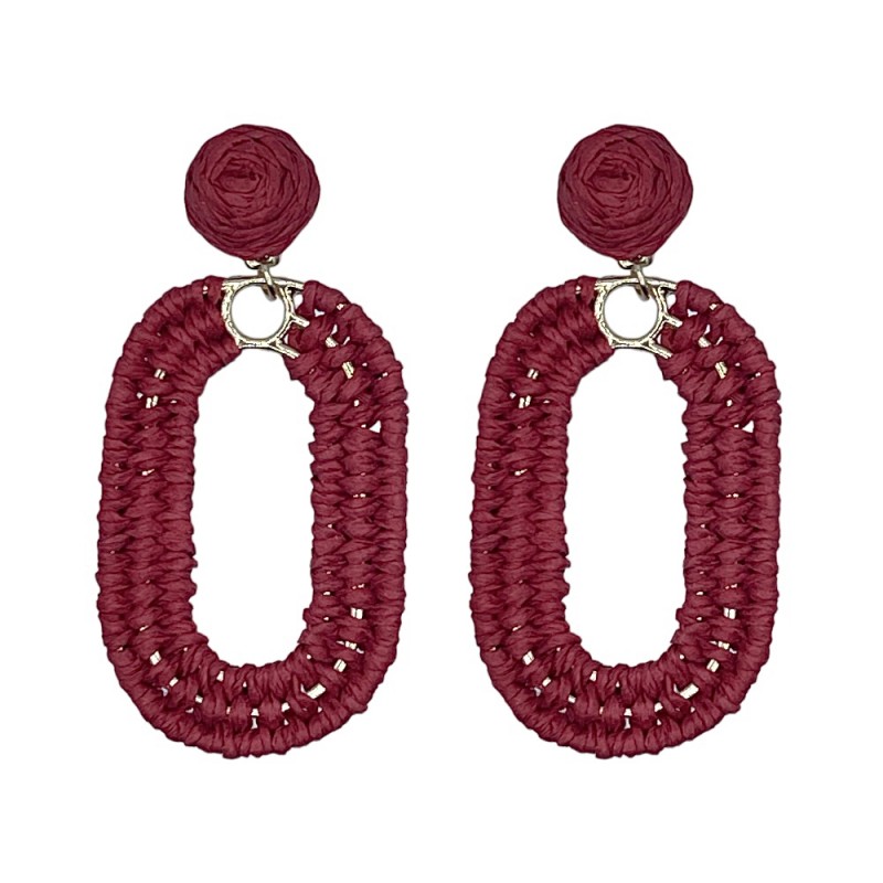 RAFFIA WRAP HOOP EARRINGS - RED