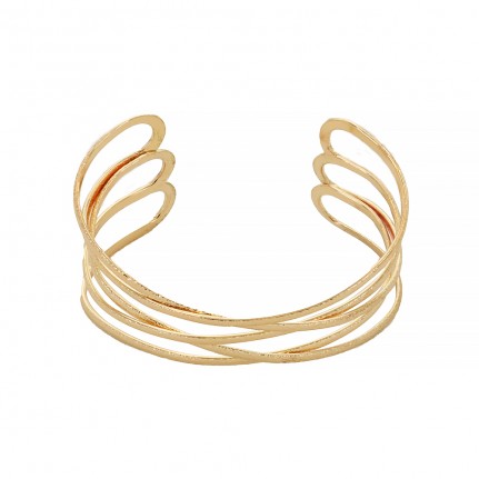 GOLD BANGLE CUFF - TEXTURED CRISS CROSS 