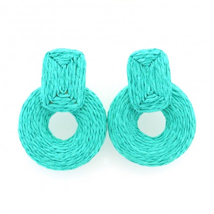 RAFFIA WRAPPED HOOP EARRINGS - TURQUOISE