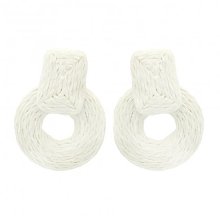 RAFFIA WRAPPED HOOP EARRINGS - WHITE