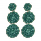 CRYSTAL BEADED TIERED FLOWER EARRINGS - GREEN