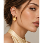 ORB HUGGIE HOOP EARRINGS - GOLDEN