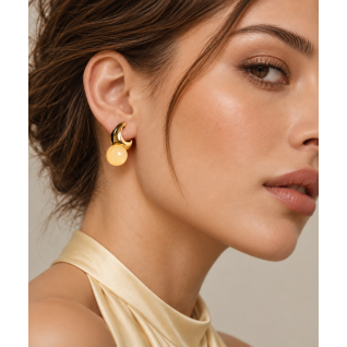 ORB HUGGIE HOOP EARRINGS - GOLDEN