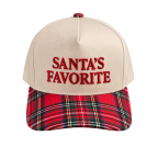 SANTA'S FAVORITE PLAID TRUCKER HAT - RED