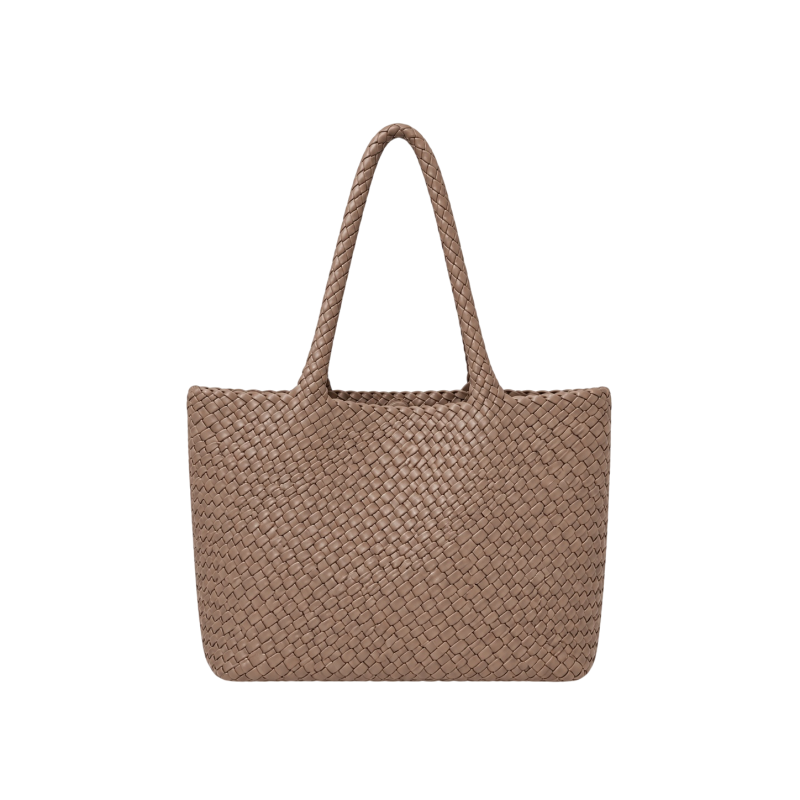 WOVEN SHOULDER TOTE - TAUPE