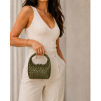 WOVEN TOP-HANDLE HANDBAG - OLIVE