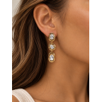 CRYSTAL TRIPLE-DROP EARRINGS - GOLD