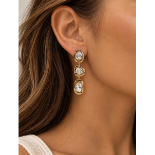 CRYSTAL TRIPLE-DROP EARRINGS - GOLD