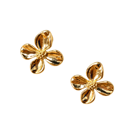 GOLD FOUR-PETAL FLOWER STUD EARRINGS