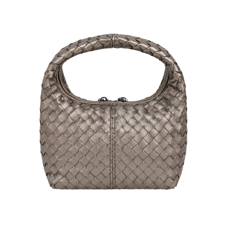 WOVEN TOP-HANDLE HANDBAG - METALLIC TAUPE