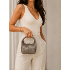 WOVEN TOP-HANDLE HANDBAG - METALLIC TAUPE