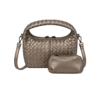 WOVEN TOP-HANDLE HANDBAG - METALLIC TAUPE