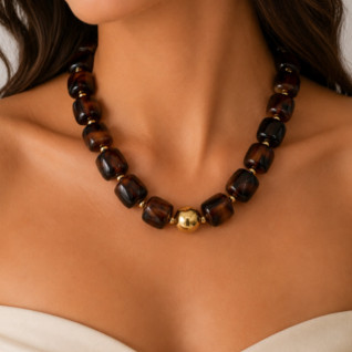 CHUNKY RESIN NECKLACE - BROWN 
