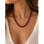 MARBLED BEADED NECKLACE - GARNET