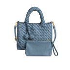 WOVEN HANDHELD/CROSSBODY TOTE - DUSTY BLUE
