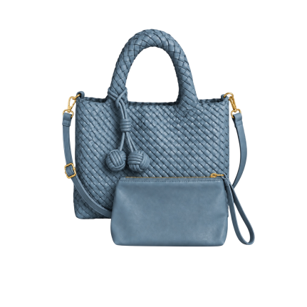 WOVEN HANDHELD/CROSSBODY TOTE - DUSTY BLUE