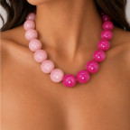 MARBLED TWO-TONE GUMBALL NECKLACE - PINK