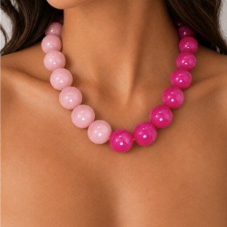 MARBLED TWO-TONE GUMBALL NECKLACE - PINK