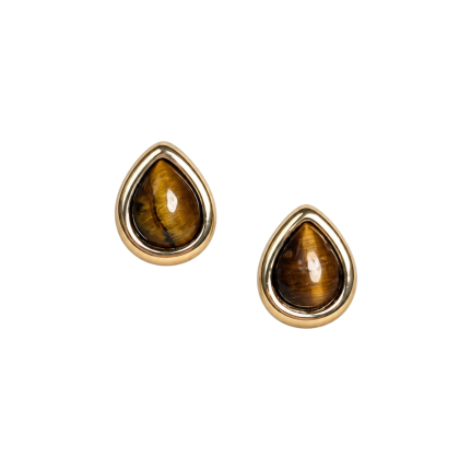 TEARDROP STUD EARRINGS - TIGER EYE