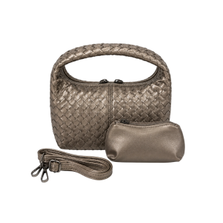 WOVEN TOP-HANDLE HANDBAG - METALLIC TAUPE