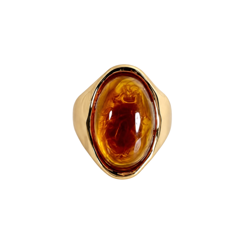 OVAL CABOCHON STATEMENT RING - AMBER