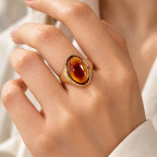 OVAL CABOCHON STATEMENT RING - AMBER
