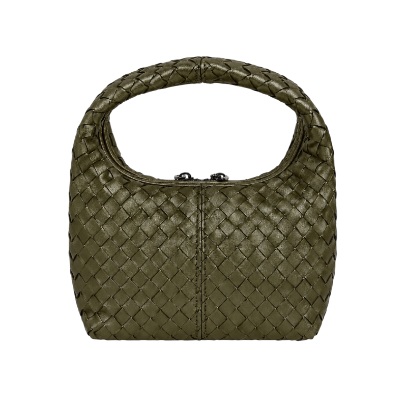 WOVEN TOP-HANDLE HANDBAG - OLIVE