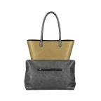 REVERSIBLE TOTE BAG W/ REMOVABLE ORGANIZER - CHARCOAL/GOLD