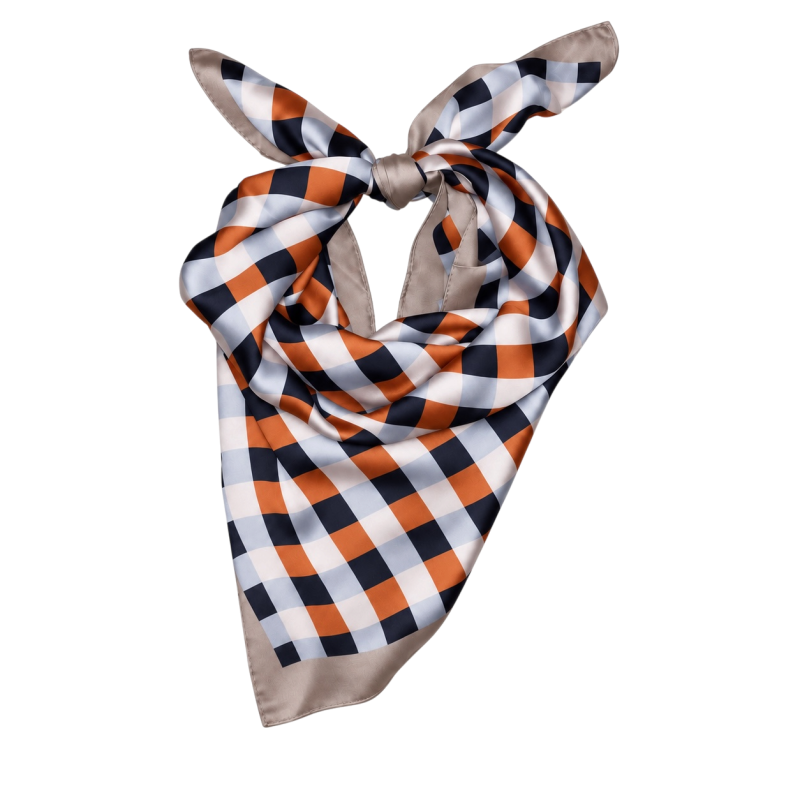 GINGHAM CHECK BANDANA - RUST / NAVY