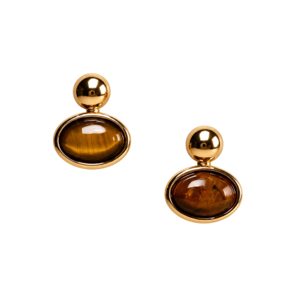 OVAL DROP EARRINGS - TIGER EYE