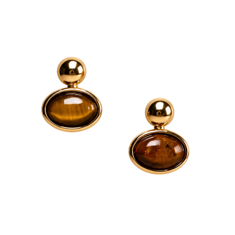 OVAL DROP EARRINGS - TIGER EYE