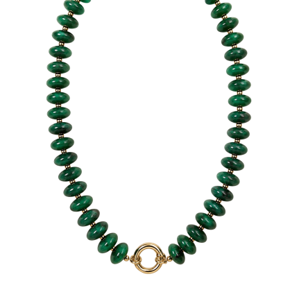 EMERALD GREEN DISC BEADED CHARM NECKLACE