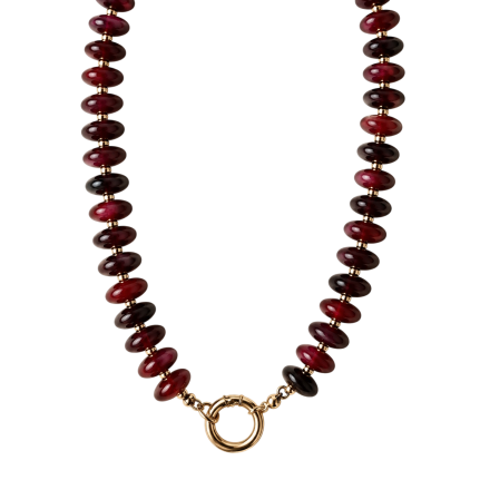 MAHOGANY RED DISC BEADED CHARM NECKLACE