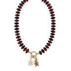 MAHOGANY RED DISC BEADED CHARM NECKLACE