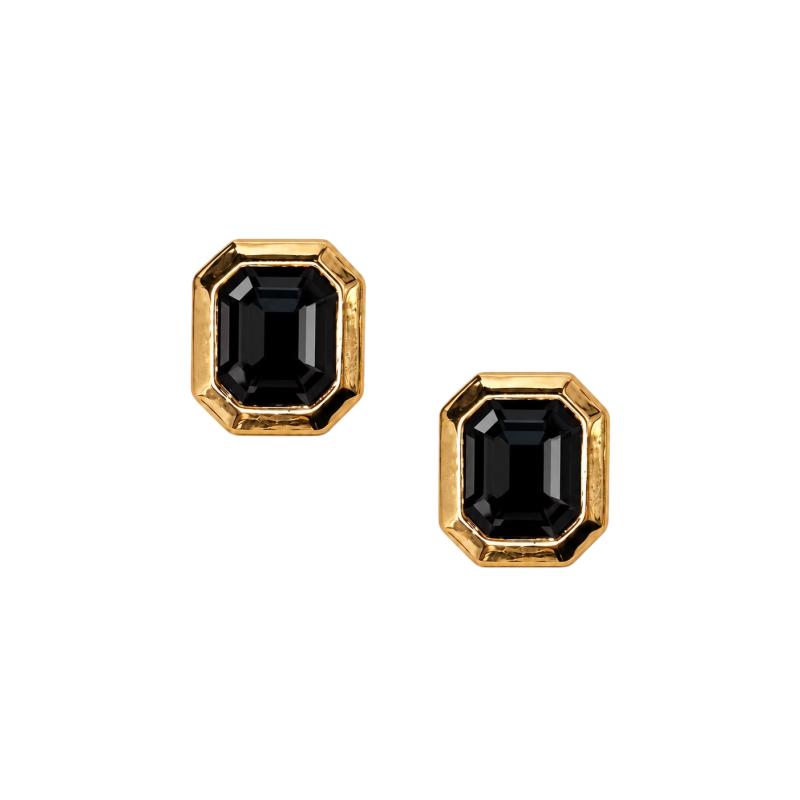 BEZEL-SET GEM EARRINGS - BLACK