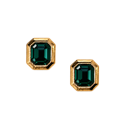 BEZEL-SET GEM EARRINGS - EMERALD