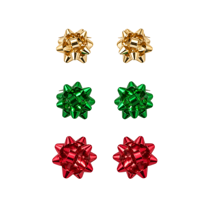 CHRISTMAS GIFT BOW STUD EARRING TRIO