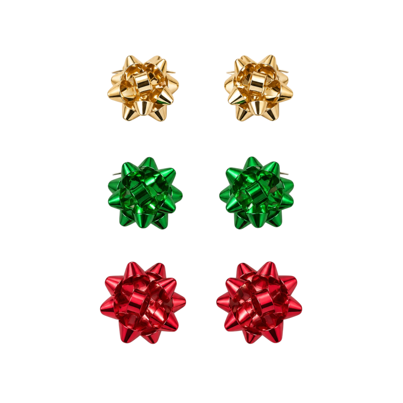 CHRISTMAS GIFT BOW STUD EARRING TRIO