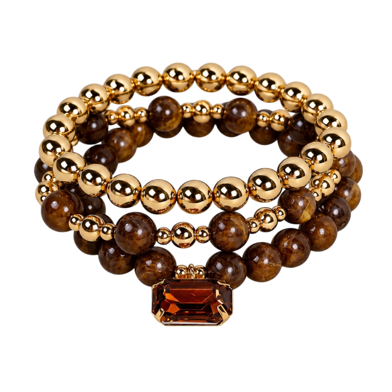 GOLD GEMSTONE BRACELET STACK - AMBER