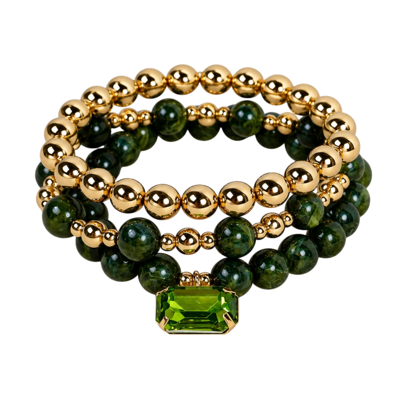 GOLD GEMSTONE BRACELET STACK - EMERALD