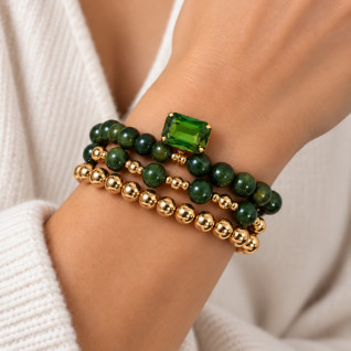 GOLD GEMSTONE BRACELET STACK - EMERALD