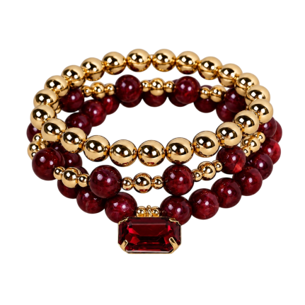GOLD GEMSTONE BRACELET STACK - RUBY